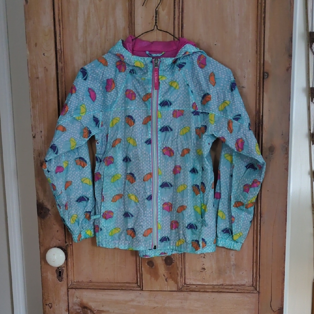 L.L. Bean Girls Pink Mesh-Lined Jacket with Aqua Trim